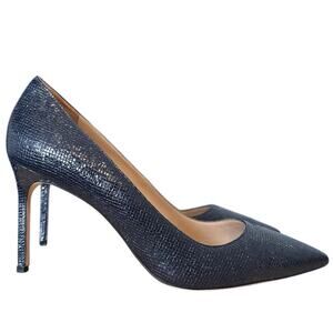 Manolo Blahnik BB 90 Navy Blue Leather Pointed Toe High Heel Pump 40